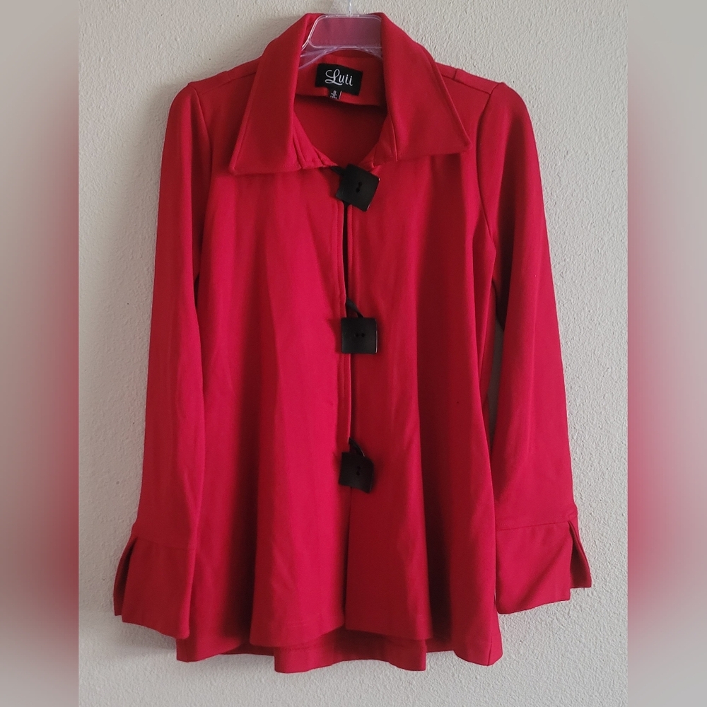 Luii Sz Small Red Button-Front Flared Blazer Jacket